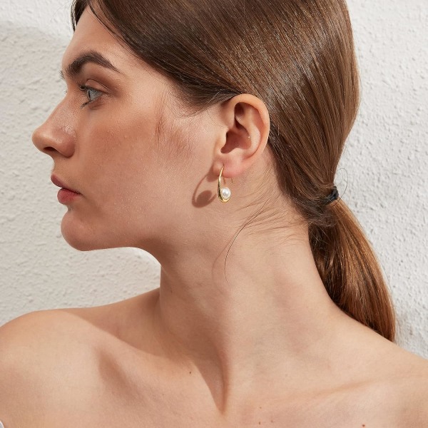HHL Silver 925 pärlörhängen - hängande pärlor med 10 mm ringar, örhängen med pärlor