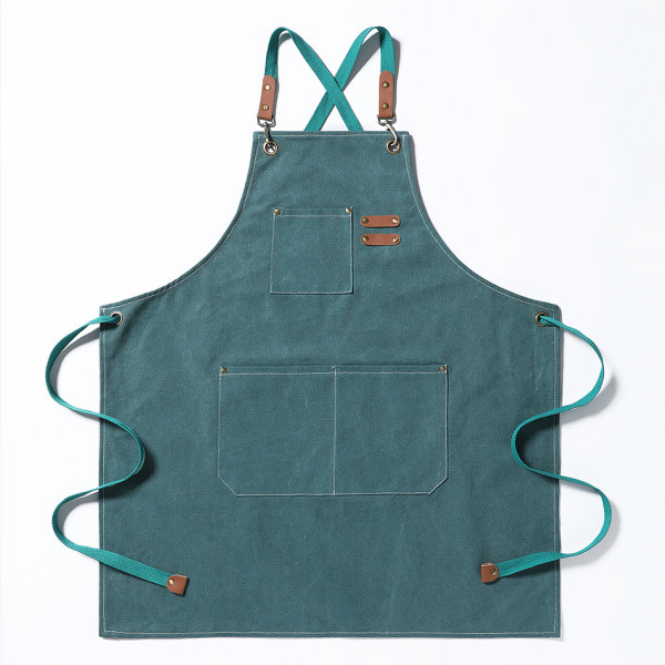 Köksförkläde för kockar för män och kvinnor, med stora fickor, korsrygg i bomullscanvas, kraftigt justerbart arbetsförkläde (grönt)
