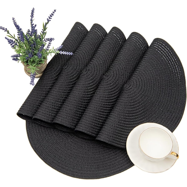 Runda Flätade Bordstabletter Set om 6 Tvättbara Bomull Polyester Vävda Runda Flikar