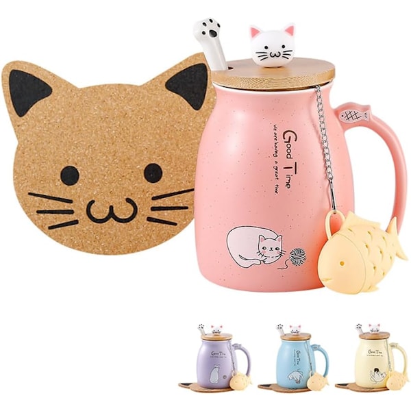 Kawaii Tekopp med Infuser Söt Katt Mugg Keramik Kaffe Mugg Tekopp Söta Saker