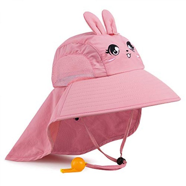 Solhatt för barn UPF 50+ Pojke Flicka skyddsmössa Bred brättad strandhattar med mesh och justerbar hakrem----Bunny Pink