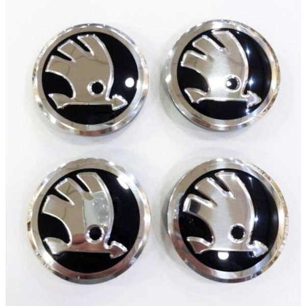 Sarja 4 mustaa pölykapselia Skodaan 56 mm Fabia, Octavia, Superb