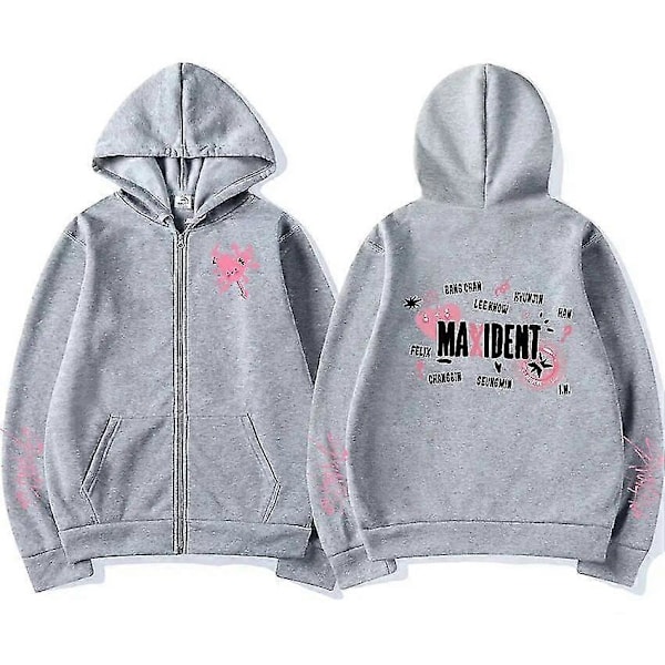 Koreansk Mode Stray Kids Maxident Lynlås Hættetrøje Mænd Kvinder Cardigan Lynlås Jakke Hættetrøjer Par Casual Mode Sweatshirts Sort m