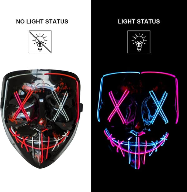 LED-lysande mask skräckmask för högtidscosplay, maskerad, karneval
