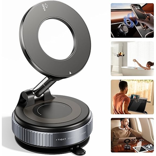 Opgraderet vakuum magnetisk biltelefonholder 360° forstærket 43 kg ultra til MagSafe holdere til din bil/fitnesscenter/spejlmontering til iPhone &