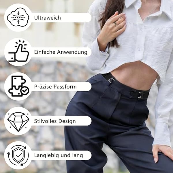 Unisex spenneløst elastisk midjebelte, usynlig midjebelte, elastisk erstatningsbelte med kroker black