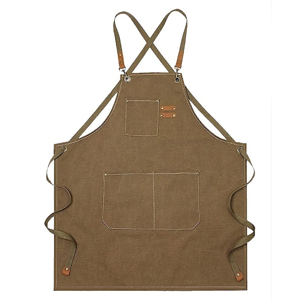 Unisex Canvas Work Apron Carpenter Apron with 3 Tool Bags for Workshop Kitchen Garden Pottery Cra