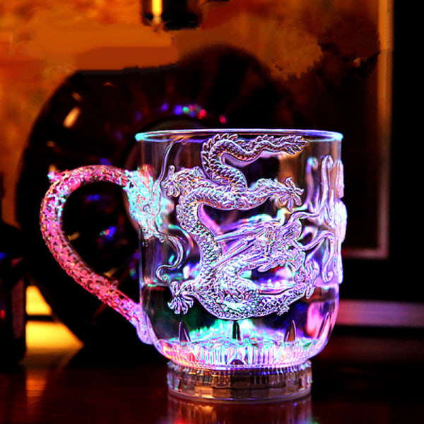 Kaffemugg för män 1 bit vattensensormugg LED färgglad blixtsensor Dragon färgskiftande mugg Bar Familj dricka