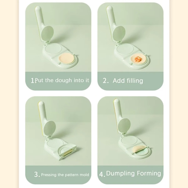 Manuell degpress DIY dumplingmaskin, 2-i-1 dumplingform, för kökshjälp vid tillverkning av dumplings ravioli (grön)
