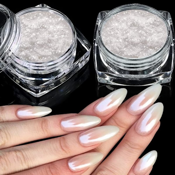 2 lådor vit pärlpigment krom nagel - aurora is krom gris