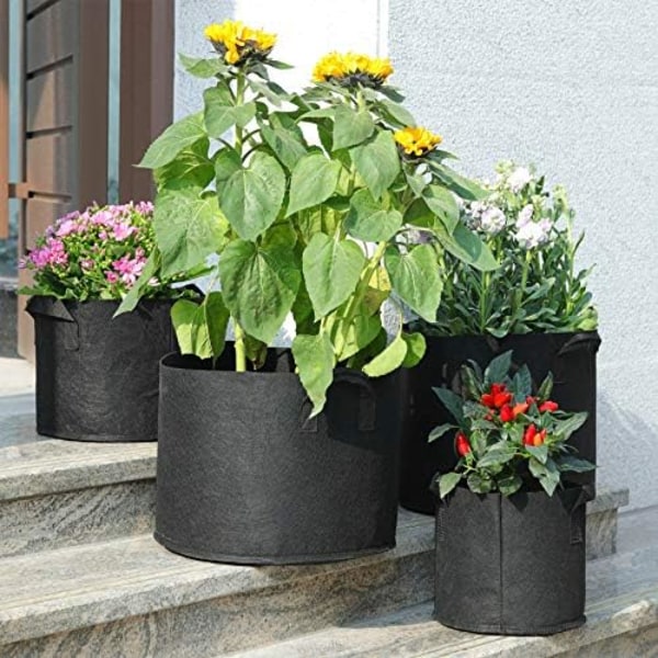 10 liter planteposer med håndtag 5-pak, stofpotter Grow B Beige Beige