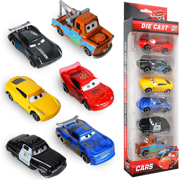 6 leikkiautoa, Salama McQueen iso leikkiauto, metalliset leikkiautot, mini kilpa-autot [GKS]