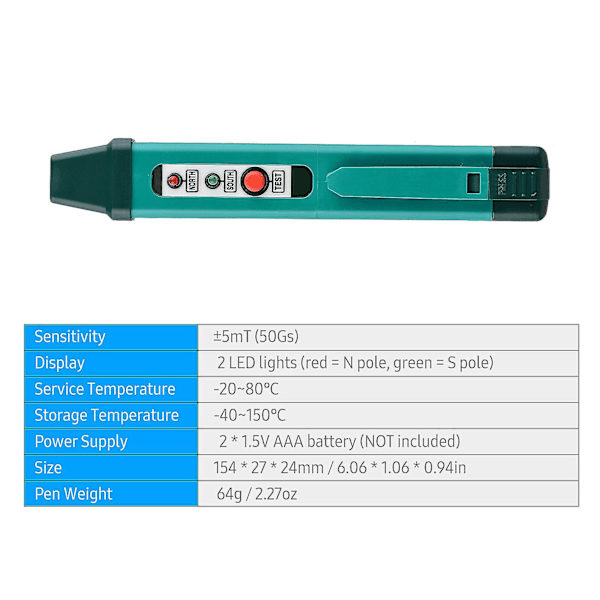 Magnetisk Pol Pen Polaritetstester N/S Pol Identifikationsværktøj Nord & Syd Magnetisk Pol Identifikator Magnetisk Detektor--