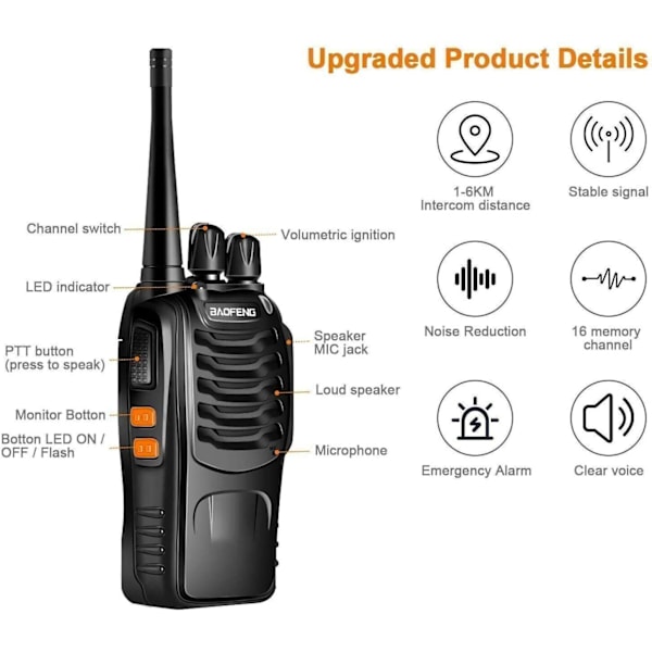 Baofeng BF-888S Walkie Talkie 400-470MHz Langtrækkende To-vejs Radio+Hovedtelefoner