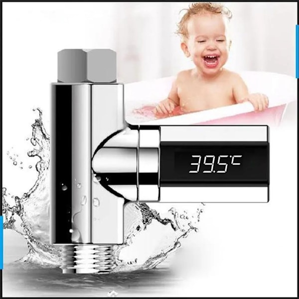 LED digital badtermometer, duschtermometer 5-85 grader realtids vattenflöde med 360° roterande skärm