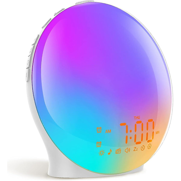 Sunrise Alarm Clock, Full Screen Wake-up Light with Sunrise Simulation, Dual Alarms, Fm Radio, 8 Natural Sounds and Snooze, 3 Light Modes, Digital Bed