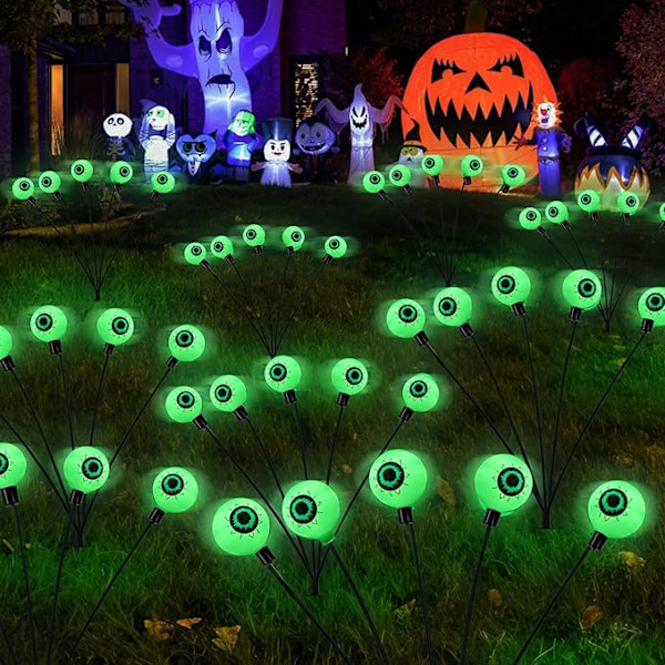 Dazzle Bright Halloween-dekorasjoner utendørs, 2-pakning 12LED solcelle-øyelys, skumle vanntette solcelledrevne grønne ildfluelys for 4pcs