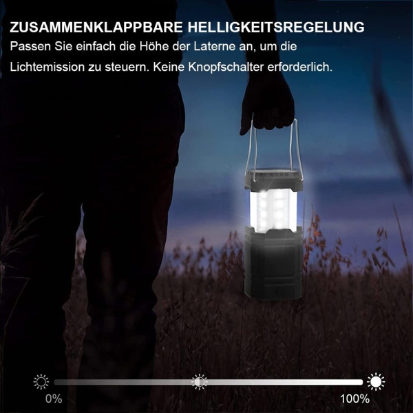 LED campinglampe solcelle, vandtæt LED campinglanterne, nødlys, indbygget 4000mAh batteri