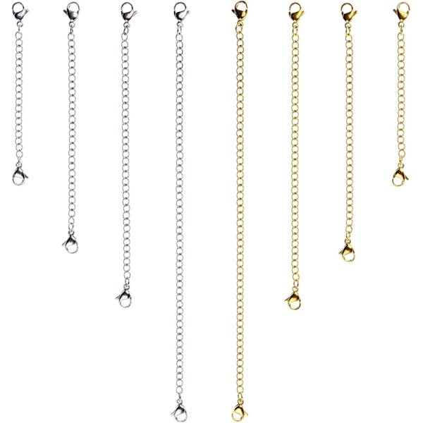 8pcs Necklace extenders, gold 5/7.5/10/15 cm、steel 5/7.5/10/15 cm