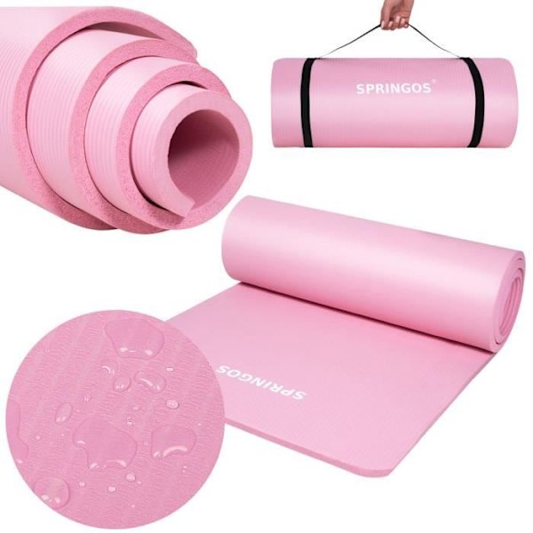 Yogamatta - SPRINGOS - 183 x 61 cm - Tjock 15 mm - Bärrem - Rosa Pink