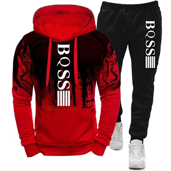 Hættetrøjer til Mænd Tøj Splash Ink Sweatshirt Sæt Mænd Tracksuit Bukser Sæt Ny i Hættetrøjer & Sweatshirts Sport Sæt Rød Red L