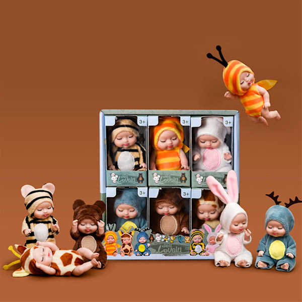 6 st Mini Reborn Babydockor Livslika PVC Sovande Babydockor