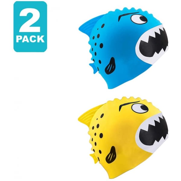 Cap Barn-2-pack Silikon Roliga Badmössor för flickor och pojkar, Barnsimhattar med tecknade hajar &amp; Minnows design
