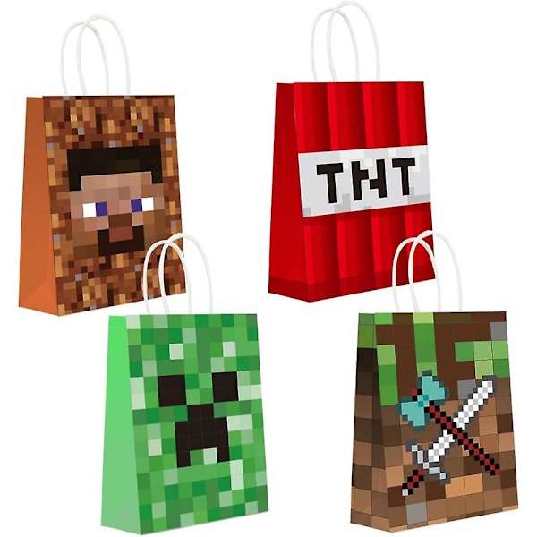 16 Minecraft Partypåsar, Minecraft-temafödelsedagsfestdekorationer, Minecraft-temafödelsedagsfesttillbehör