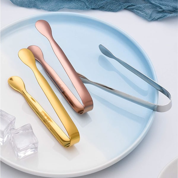 2 stk U-formet isbittang, rustfritt stål, godteri-tang, mini serveringstang