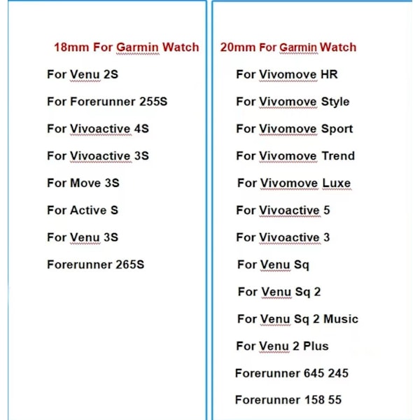 18mm 20mm Armbånd til Garmin Venu Sq 2 Plus Vivoactive 4S Smartwatch Rem Venu 3S 2S Vivoactive 3 5 Udskiftningsrem Hvid 18mm Bredde Hvid[GKS] Beige 18mm Width