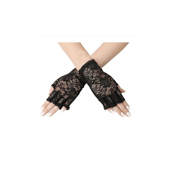 HHL Ladies Black Lace Fingerless Gloves Halloween Handskar