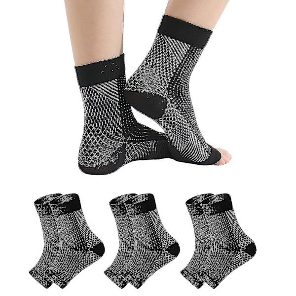 3 par Neuropathy sokker, lindringssokker til neuropatiske smerter, kompressionssokker til senebetændelse, plantar fasciitis, neuropati - sort - Black - L XL