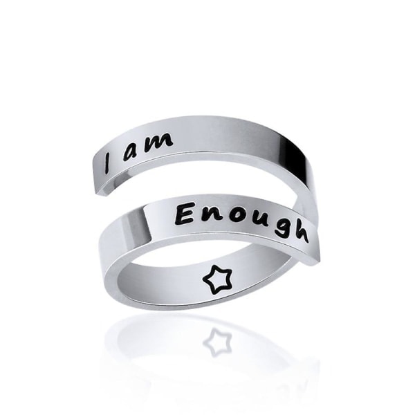 Inspirational ring in stainless steel with the text I'm Enough, adjustable, silver-colored