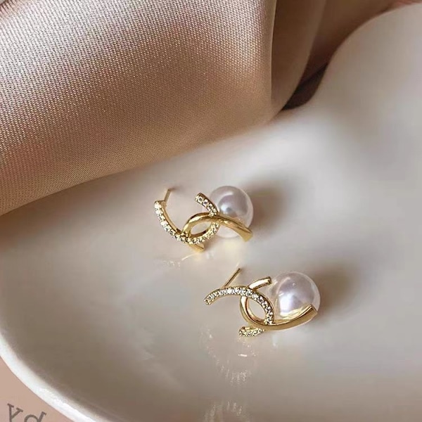 Bokstav Øredobber Diamant Perle Øredobber Cc Klassiske Øredobber Gaver Style 3