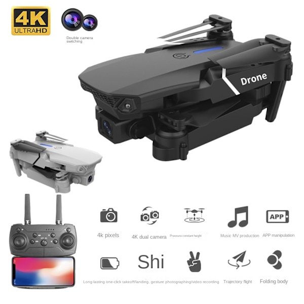 E88E525 Foldbar Drone Høj Definition Aerial Head Fast Højde Quadcopter Fjernbetjening Fly Sort 4K Dobbelt Cam Black 4K Dual Camera Three batteries