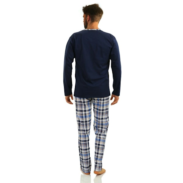 Sesto Senso herrpyjamas 100 % bomull långärmad + pyjamasbyxor nattkläder - 2188/17 marinblå - L