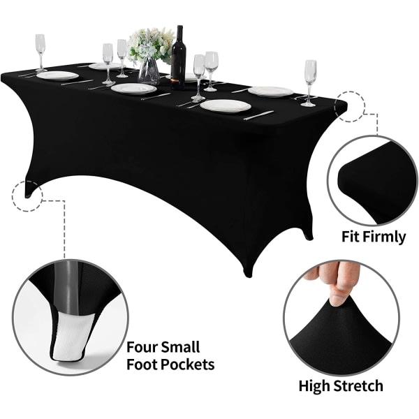 Spandex cover för 6FT-bord Universal stretchduk för fest, bankett, bröllop och evenemang - svart