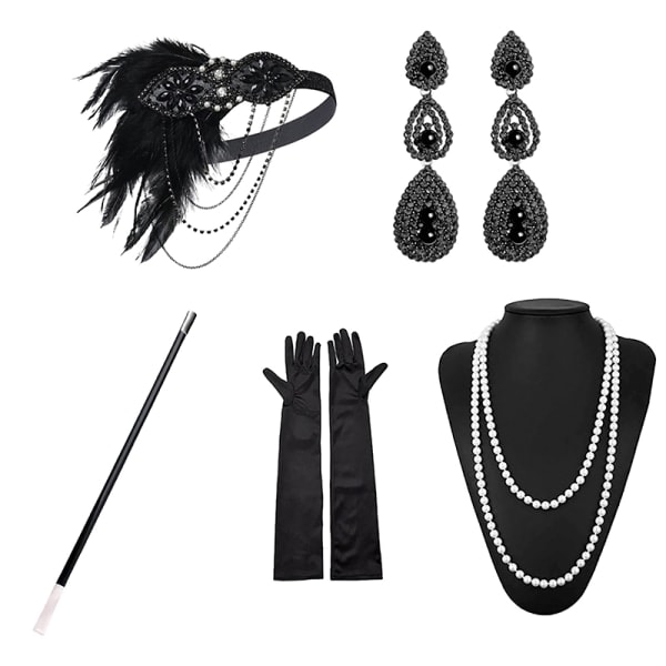 Huvudband, halsband, handskar och armband i 1920-talets flapperstil, Gatsby MD, onesize D D One size