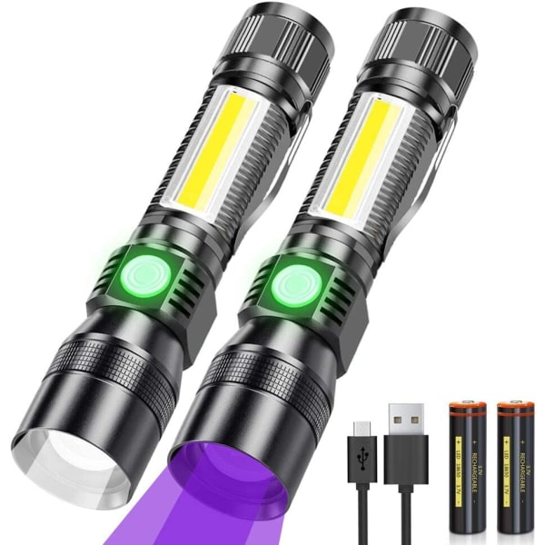 LED-ficklampa USB uppladdningsbart magnetiskt svart ljus, 395nm UV-lampa Ultraviolett ljus 7 lägen rött ljus med 18650 batteri