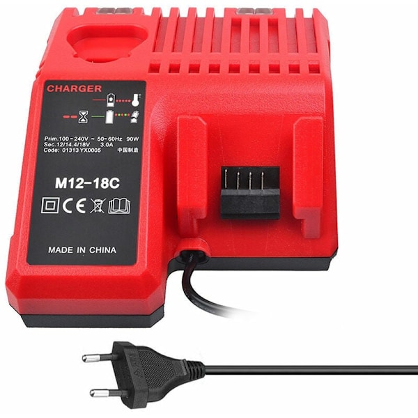 M12-18C Li-ion batteriladdare för Milwaukee 12V, 14,4V och 18V batterier - Kompatibel med C1418C och mer.