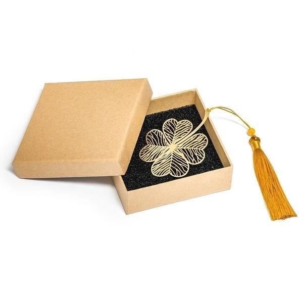 4 leaf clover bookmark with silk tassel and gift box