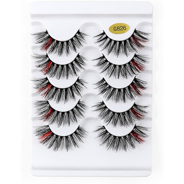 (iLashes.SE) 5 par lösögonfransar - 3D faux mink G826 (svart/rosa) (G-826)