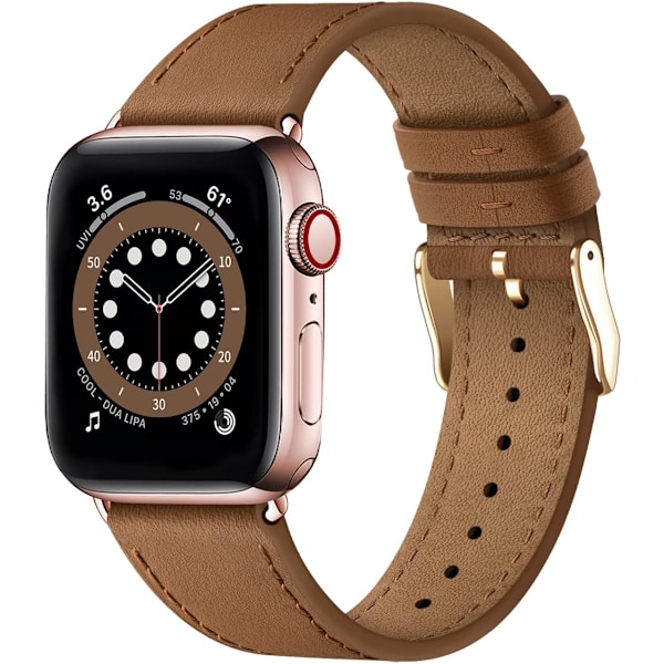 Apple Watch Lærreimer, Ekte Lærskiftebånd for Apple Watch Serie 9 8 7 6 5 4 3 2 1 & iWatch SE, Ultra (38 mm 40 mm 41 mm, Brun) Brown