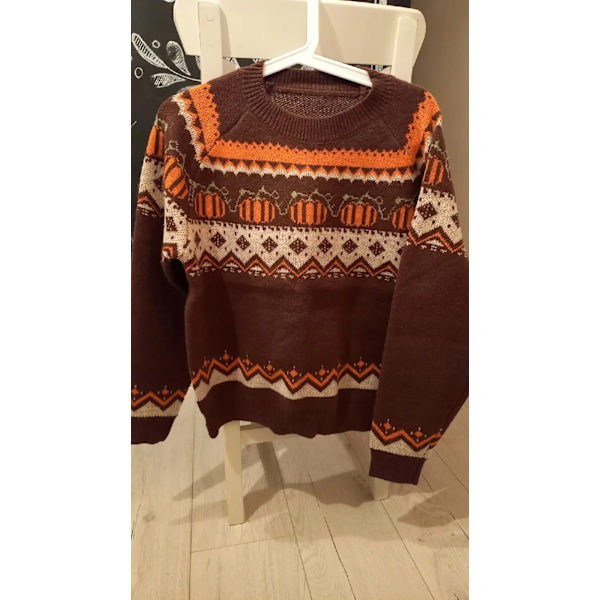 Halloween tröja Boho pumpa stickade tröjor dam kaffe extra stor medium