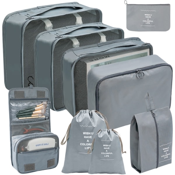 9 set packningskuber Bagagepackningsorganisatorer för resetillbehör grey