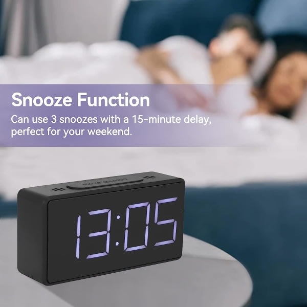 Digital väckarklocka med adapter, sovrum, sängbord - svart