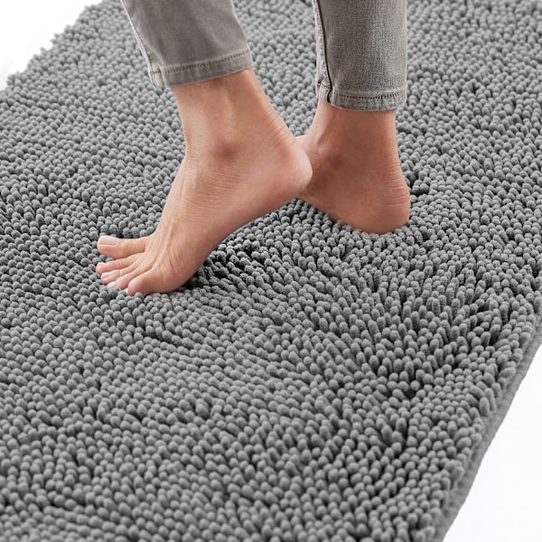Badrumsmatta 24x17, Tjock Mjuk Absorberande Chenille, Gummibaksida Snabbtorkande Mikrofibermattor, Badrumsmatta Badrumstillbehör Dekor, Grå