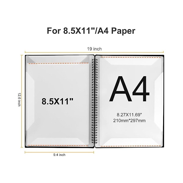 Musikkmappe, 60 siders kapasitet, Musikkmappe/holder, passer til Letter A4, Skrivbar & De-sjx