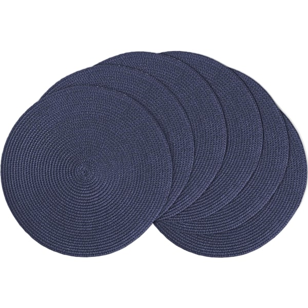 Pyöreät tablettien setti, 6 kpl, halkaisija 38 cm, kudotut lämmönkestävät pestävät tabletit kotiin, keittiöön, ruokapöytään, ulkokäyttöön, juhliin, laivastonsininen