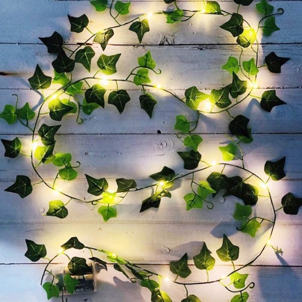 Konstgjord murgröna, [1 st] 2M bladslingor, konstgjorda växter med och gröna löv, LED-lampor för vinstockar för trädgård, trädgård, hem, uteplats, bröllopspa